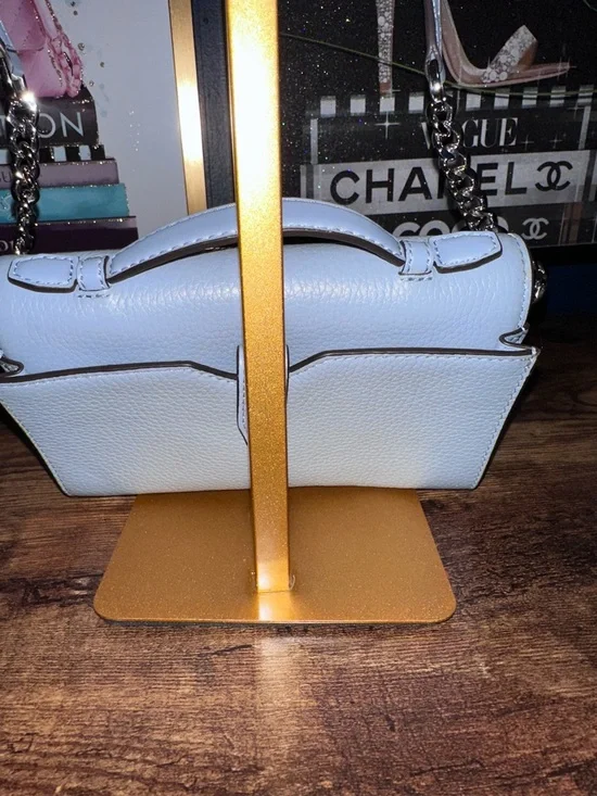 Michael Kors Light Blue Pebbled Leather Chain Crossbody - Picture 5 of 9